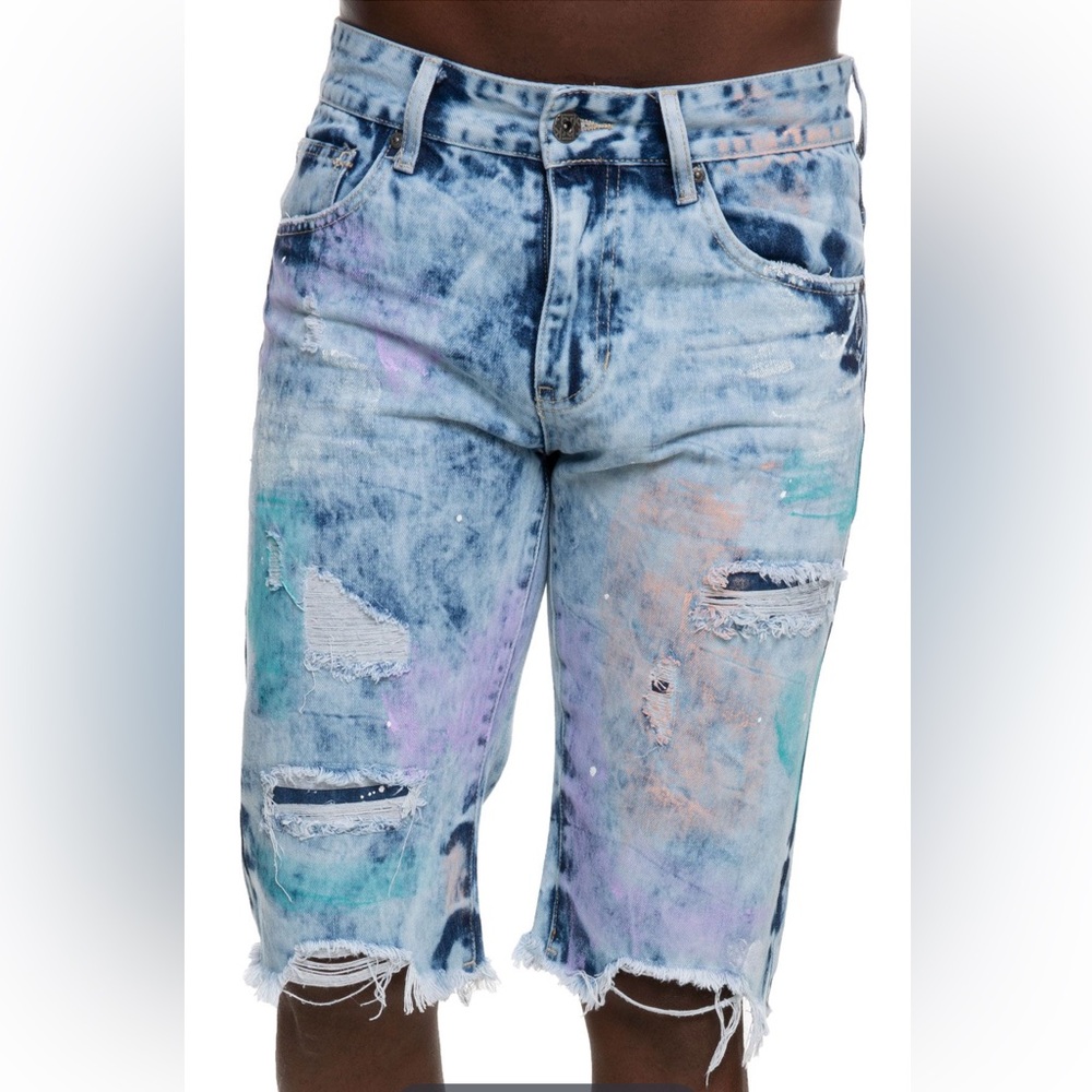 Smoke Rise DNM Co Acid Wash Paint Splatter Denim Cutoff Shorts Size 36